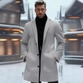 Manteau long en laine grise à boutonnage simple pour hommes au design épuré sous la neige - XS / Gris clair