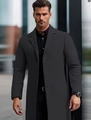 Elegant men's dark gray mid-length wool coat with stand collar for business and casual wear - XS / Dark Gray