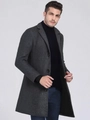 Men's slim fit mid-length wool coat in heather grey featuring a classic lapel collar - XS / Dark Gray