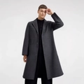 Slim fit men's dark grey wool coat with classic lapel and single breasted buttons - XS / Dark Gray