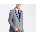 Elegant grey wool blend mid-length trench coat with classic lapels and two-button closure - XS (US Size) / Light Gray