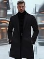 Manteau long élégant noir pour homme en laine avec col à revers et boutons, style urbain - XS / Noir