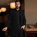 Cappotto classico da uomo in lana nera monopetto a media lunghezza con rever elegante - XS / Nero