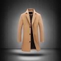 Manteau mi-long classique en laine mélangée pour homme, coloris chameau à boutonnage simple - XS / Kaki