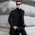 Classic black men's long wool coat with notched lapels and slim fit design for winter - XS / Black