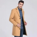 Men's camel wool slim fit overcoat with lapel collar and casual business style - XS / Khaki