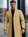 Elegant men's camel wool coat with stand collar for business and casual urban style wear - XS / Khaki