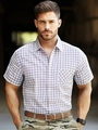 Camisa clásica de manga corta para hombre a cuadros con cuello de solapa y un bolsillo - S (Talla EE. UU.) / Caqui