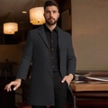 Cappotto classico grigio antracite di media lunghezza in lana con rever e bottoni - XS / grigio scuro