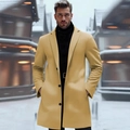 Manteau long homme en laine camel élégant avec col à revers et trois boutons noirs - XS / Kaki