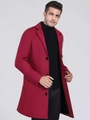 Men's slim fit red wool overcoat with notch lapel and single-breasted design - XS / Dark Red