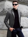 Elegant men's grey wool blend long trench coat with classic lapels and buttons - XS / Dark Gray