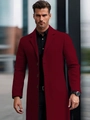 Elegant men's dark burgundy wool blend overcoat with a standing collar and classic fit - XS / Dark Red