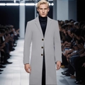 Slim fit light grey wool overcoat for men with single-breasted buttons and notch lapel - XS (US Size) / Light Gray