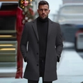 Classic dark grey wool blend mid-length overcoat with lapel collar for men - XS (US Size) / Dark Gray