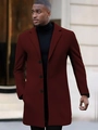 Slim fit long wool blend coat in burgundy with classic notched lapels for men - XS / Dark Red