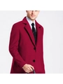Elegant men's red wool blend mid-length trench coat with notched lapels and single-breasted buttons - XS (US Size) / Dark Red