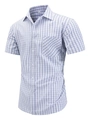 Men's blue and white checkered short sleeve shirt with chest pocket and button-down collar - S / Navy Blue Plaid