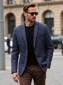 Chaqueta informal azul marino de corte entallado con textura tejida y solapa para hombre - S / Azul marino