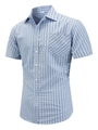 Men's blue grey plaid short sleeve shirt with classic lapel and single chest pocket - S / Light Blue Gingham
