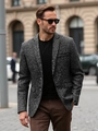 Chaqueta blazer gris oscuro de corte ajustado para hombre con textura de estilo casual - S / Negro