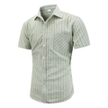 Camicia a maniche corte da uomo a righe verde chiaro con colletto e tasca sul petto - S / Verde