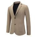 Leichter Herren-Freizeitblazer in Khaki mit Reverskragen und Zwei-Knopf-Verschluss auf weiß - S / Khaki