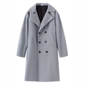 Heren double-breasted wollen trenchcoat in lichtgrijsblauw met klassieke revers - XS / Lichtgrijs