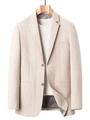 Blazer décontracté pour homme beige effet lin avec revers classique et deux boutons - S / Gris clair