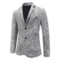 Men's casual tie-dye blazer with marble texture and notch lapel in grey and white - S / Gray
