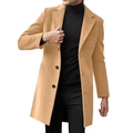 Klassischer Herrenmantel aus Wollmischung in Camel mit Reverskragen und Knopfleiste - XS / Khaki