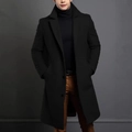 Men's slim fit black long wool coat with notched lapels and single-breasted design - XS / Black