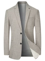 Blazer décontracté pour hommes en beige clair avec texture lin et revers cranté - S / gris foncé