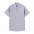 Men's business casual short sleeve plaid shirt with classic grey vertical stripes - S / Black and White