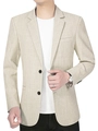 Chaqueta casual de hombre beige con textura de lino, solapas y cierre de dos botones - S (Talla EE. UU.) / Gris claro