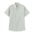 Men's business casual short sleeve plaid shirt in light green and cream with chest pocket - S / Green