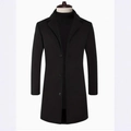Men's black mid-length wool coat with classic notched lapels and three-button closure - XS / Black
