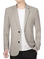 Americana casual de hombre con textura de lino, solapa de muesca y dos botones beige - S (Talla EE. UU.) / gris oscuro