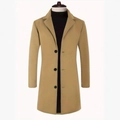 Classic camel wool trench coat for men with elegant notched lapel and three buttons - XS / Khaki