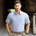 Camisa de hombre de manga corta a cuadros azules y blancos con bolsillo en el pecho - S (Talla EE. UU.) / Azul