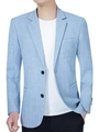 Americana informal de hombre azul claro con textura de lino, solapas y cierre de botones - S (Talla EE. UU.) / Azul Cielo