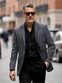 Grauer karierter Einreiher-Sakko für Herren im Business-Casual-Stil mit Revers - S / Dunkelgrau