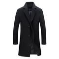 Classic men's single-breasted black wool blend coat with notched lapel for business style - M / Tops / Black