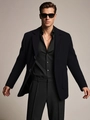 Chaqueta de lana con textura para hombre en azul marino con diseño de botonadura sencilla - S (Talla EE. UU.) / Negro