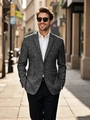 Slim fit donkergrijze heren blazer met getextureerde stof en klassieke reverskraag - S (US Maat) / Zwart