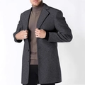 Men's dark grey mid-length wool blend overcoat with single-breasted notch lapel design - XS (US Size) / Dark Gray