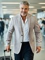 Classic men's casual blazer in oatmeal grey with textured fabric and two-button closure - S / Dark Coffee