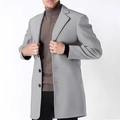 Classic grey mid-length wool coat for men featuring a notch lapel and a three-button closure - XS (US Size) / Light Gray