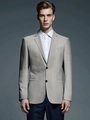 Chaqueta de hombre gris claro con textura de lino y cierre de dos botones de estilo casual - S / Café Oscuro