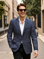 Giacca da uomo blu navy testurizzata slim fit con revers classico e chiusura a due bottoni - S / Blu navy